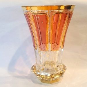 Vintage Cranberry and Gold Vase